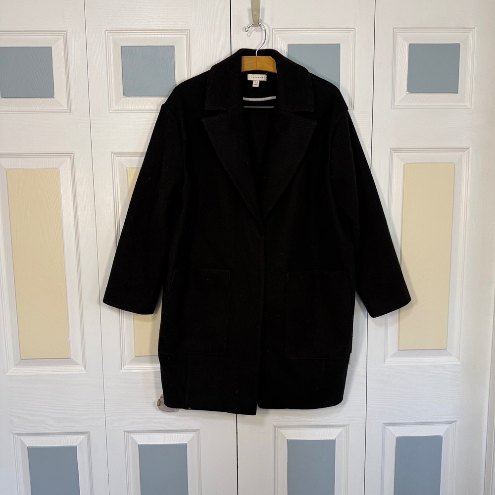 Topshop Womens Black Notched Lapel Hook Closure Overcoat Size US 8 07C18TBLK